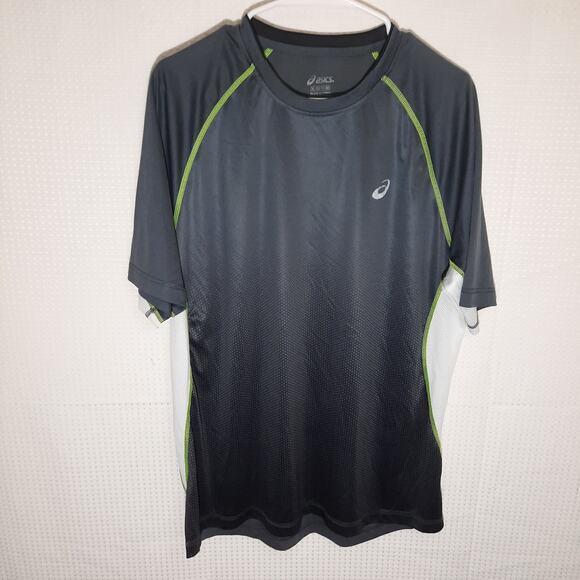 ASICS XL Performance Tee Shirt Mens Gray Green Mesh Vent Back Athletic Running - Picture 1 of 6